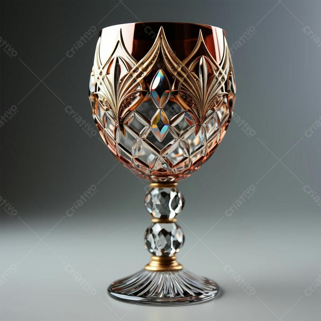 Taça de Cristal com Detalhes Dourados e Burgundi
