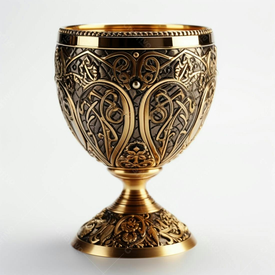 Taça dourada com detalhes em relevo