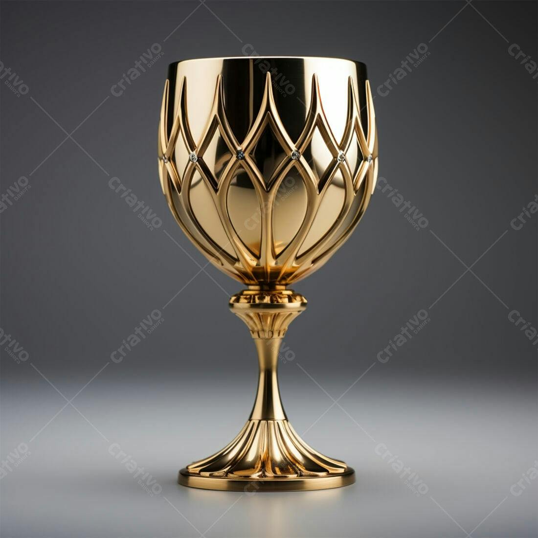Cálice dourado estilo gótico com detalhes em pedras