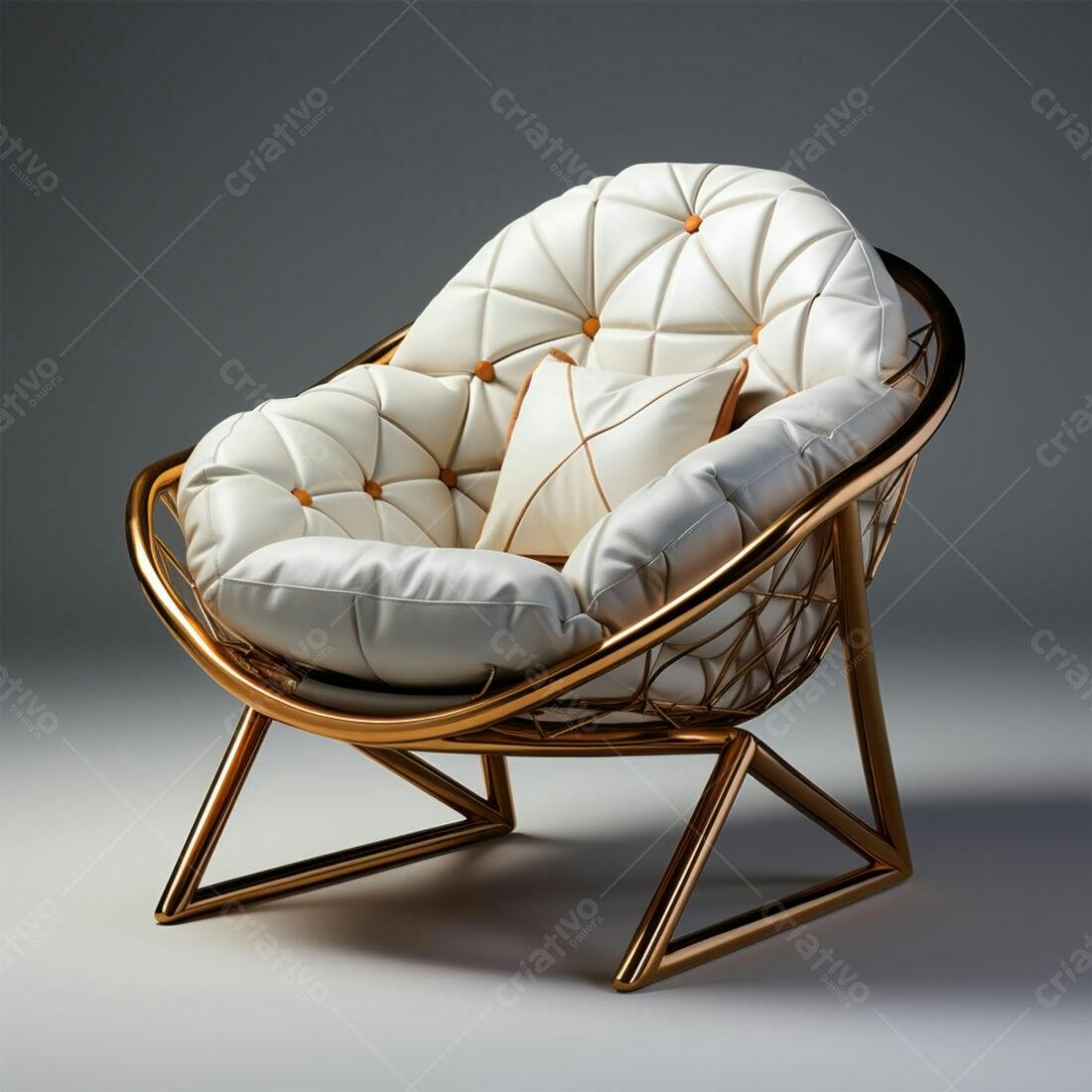 Poltrona Luxo em Couro Branco e Dourado