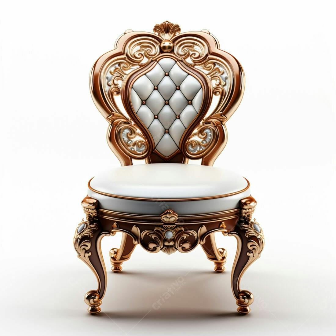 Cadeira Luxo Dourada e Creme Detalhes Ricos
