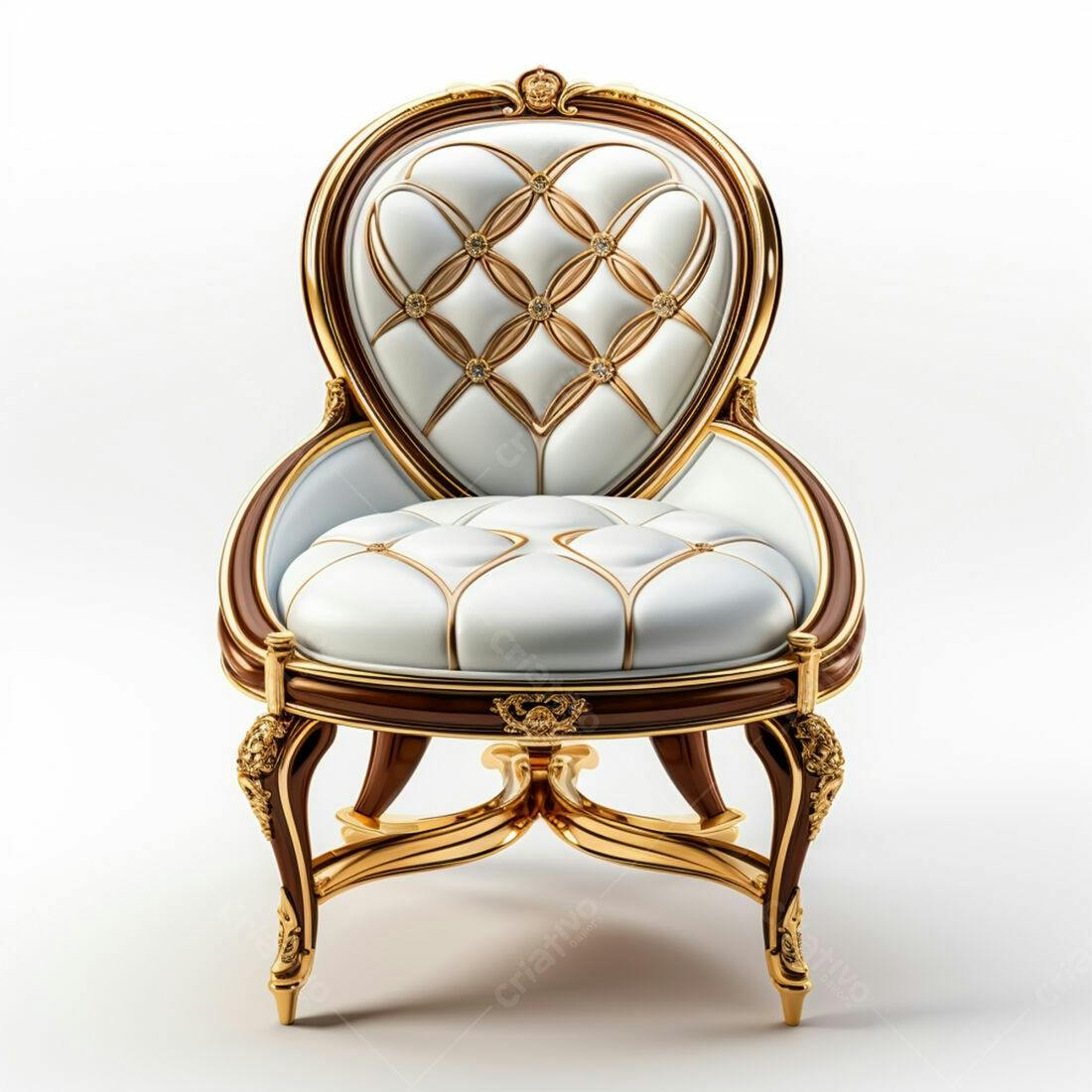 Poltrona Luxo Dourada e Branca estofada
