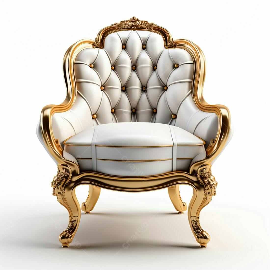 Poltrona Luxuosa Dourada e Branca Estilo Luís XV