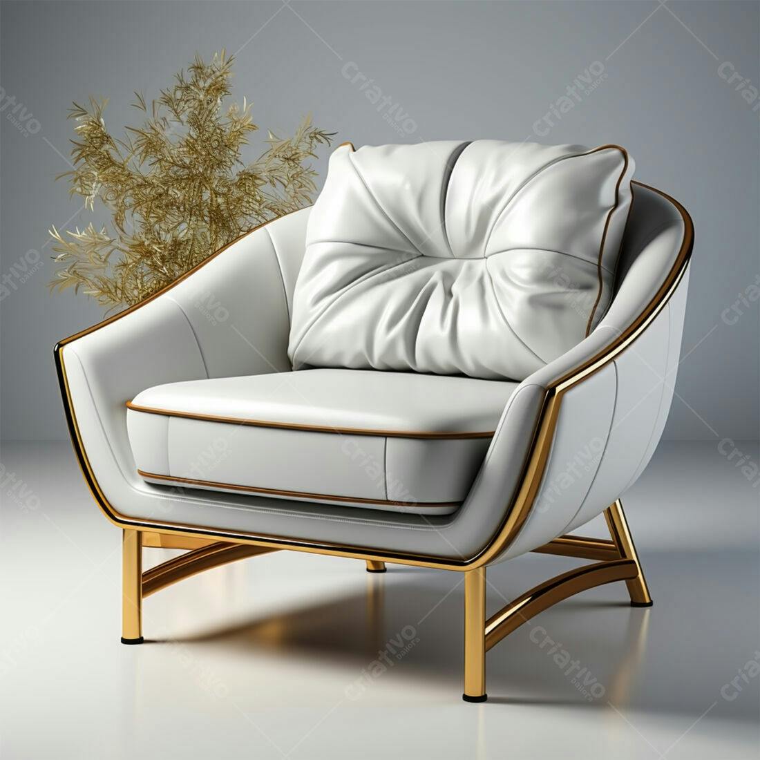 Poltrona branca e dourada design moderno