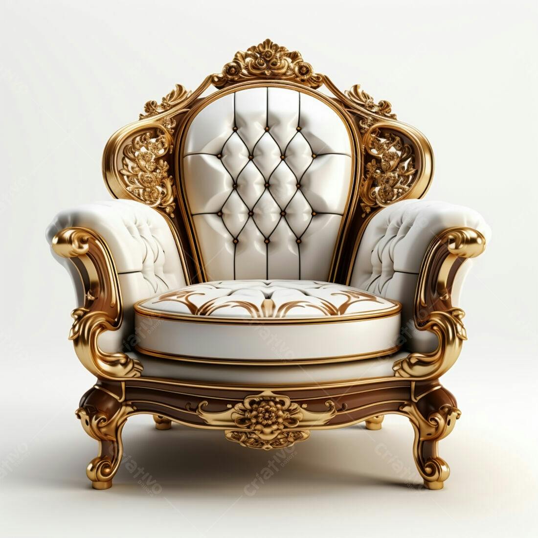 Poltrona Luxo Dourada e Branca Detalhes Clássicos