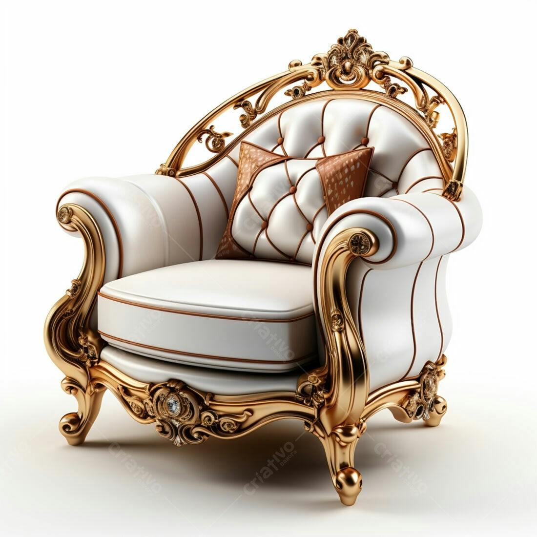 Poltrona Luxo Dourada e Branca Detalhes