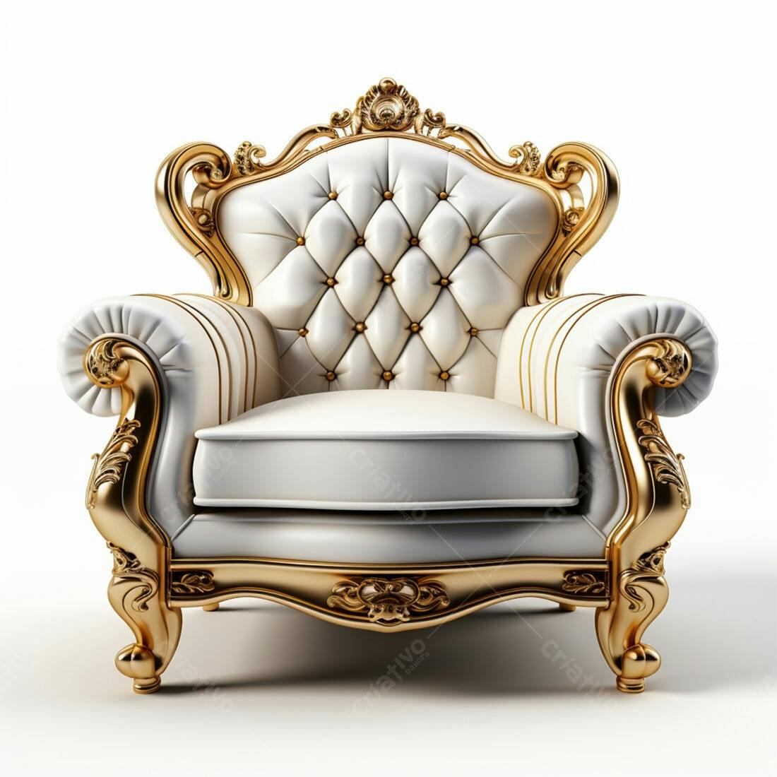 Poltrona Luxo Dourada e Creme Detalhes Ricos