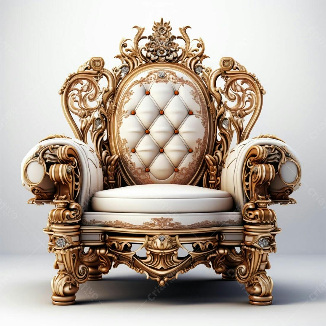 Poltrona dourada estilo Luís XV com detalhes em creme