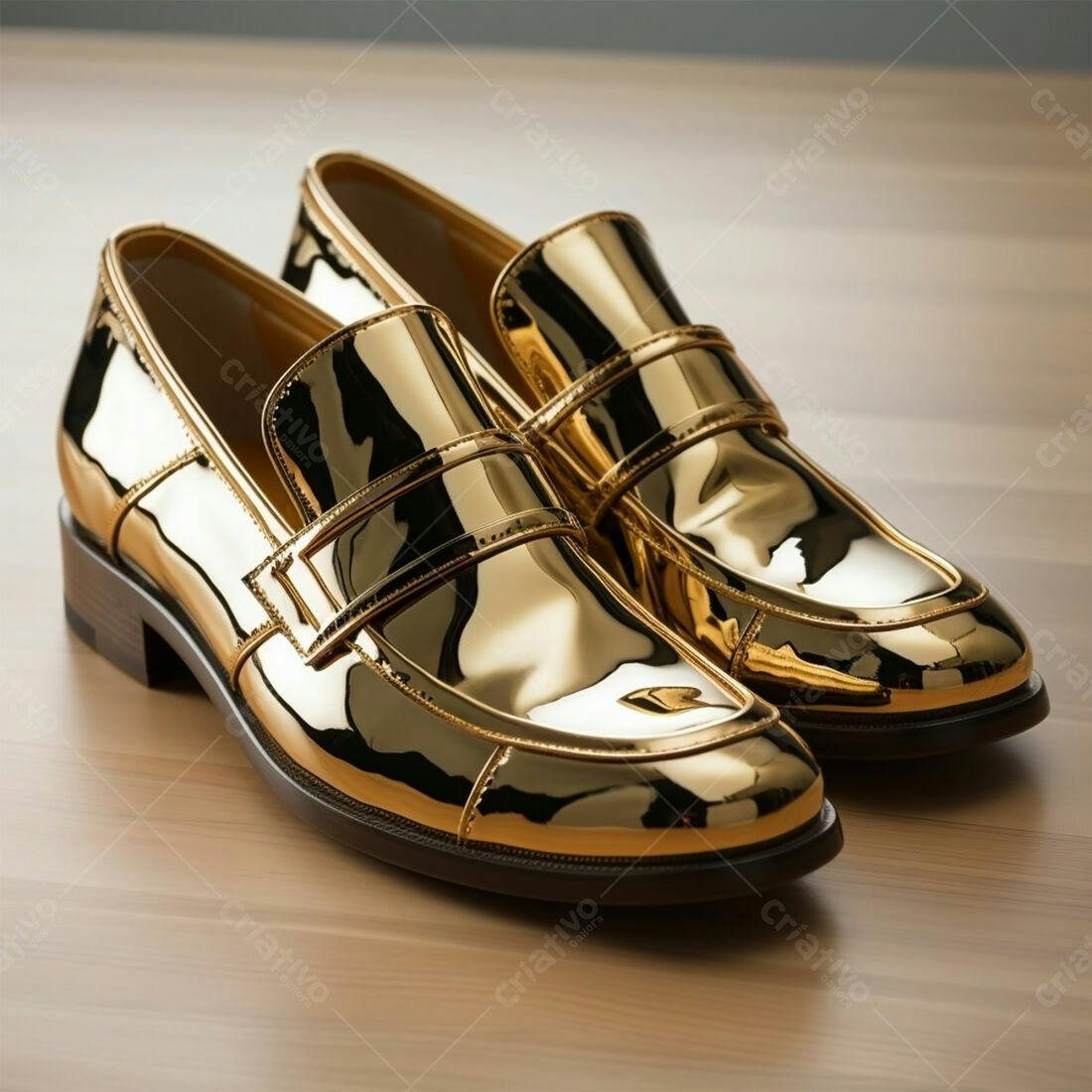 Sapatos masculinos dourados de verniz