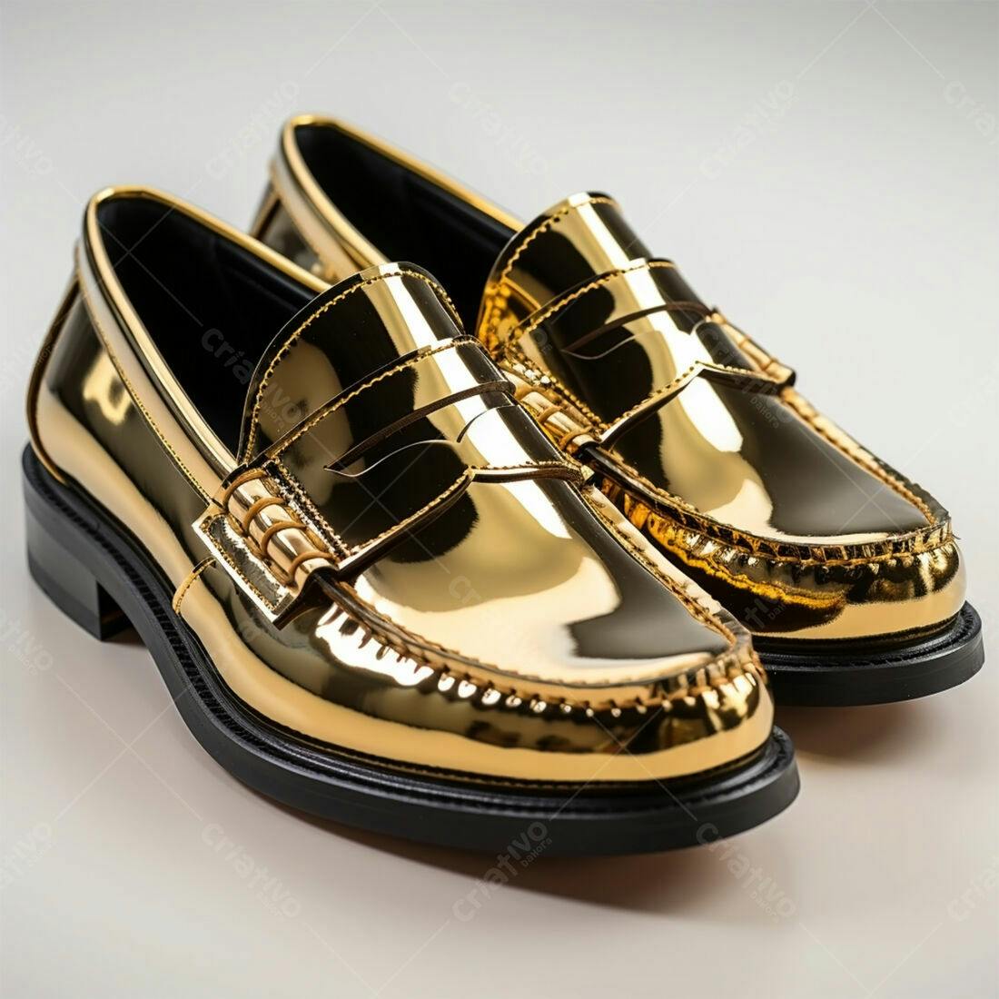 Sapatos masculinos dourados estilo loafer