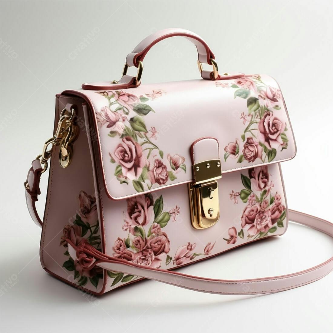 Bolsa Rosa com Estampa Floral de Rosas