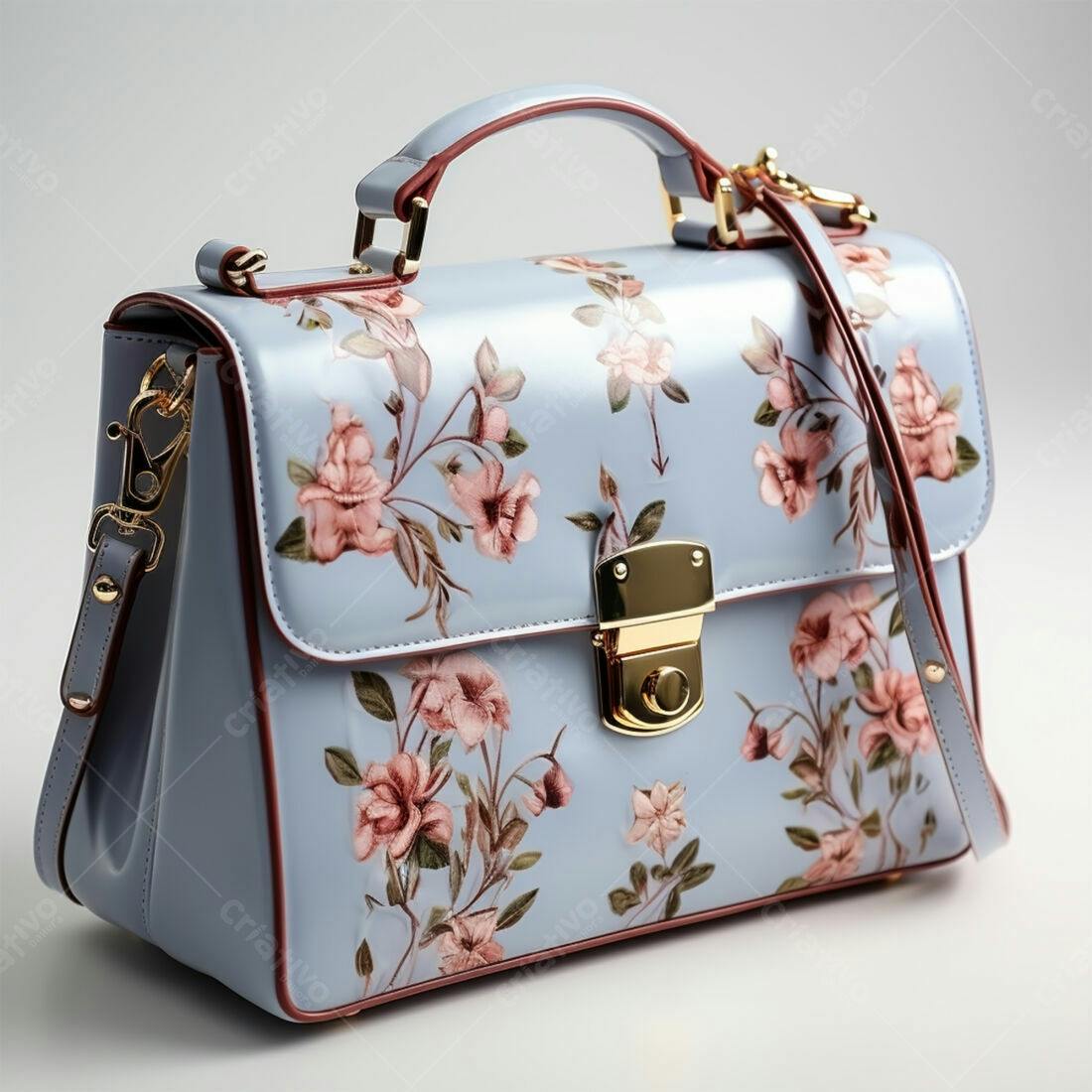 Bolsa feminina azul com estampa floral