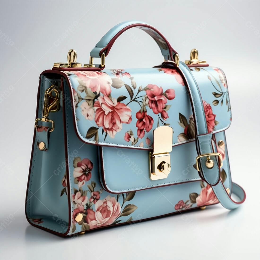 Bolsa feminina azul com estampa floral