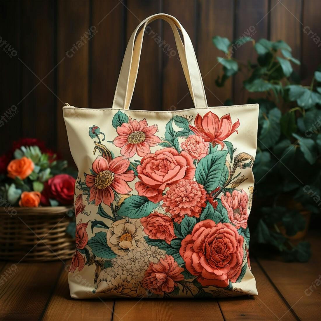 Bolsa Tote com estampa floral vintage