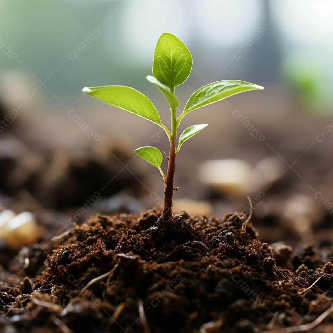Planta brotando solo escuro