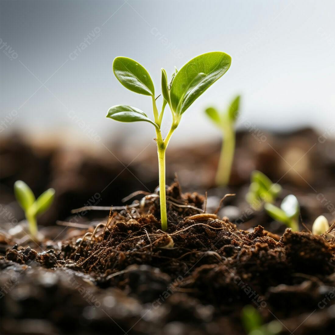 Planta brotando solo fértil