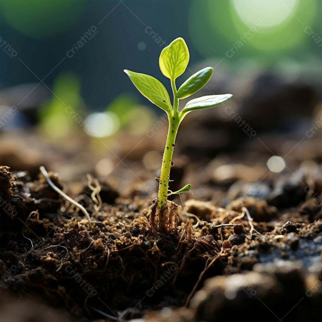 Planta brotando solo fértil luz solar