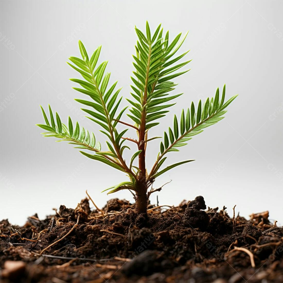 Planta jovem crescendo solo fundo claro