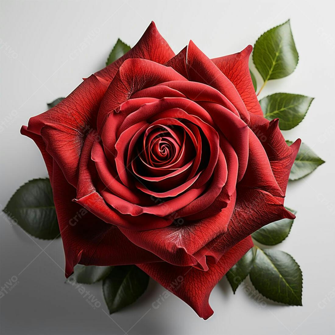 Rosa vermelha escura com folhas verdes