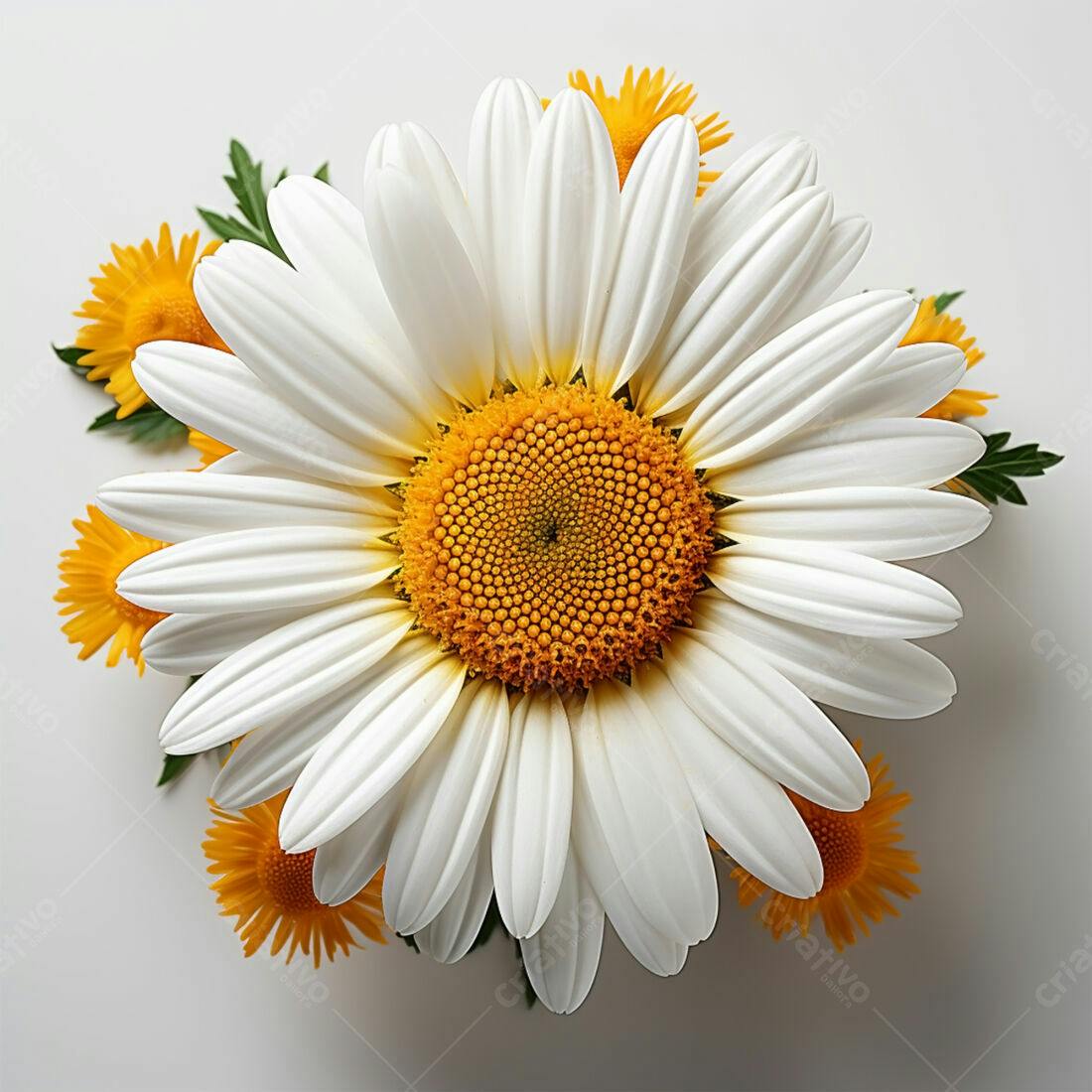 Margarida branca com pequenas flores amarelas