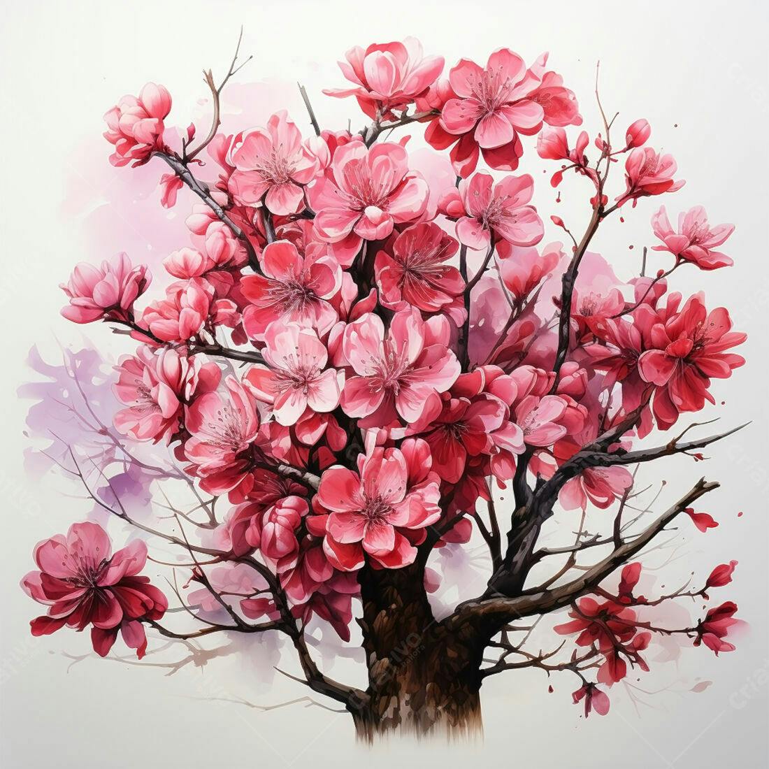 Flor de pêssego rosa aquarela primavera