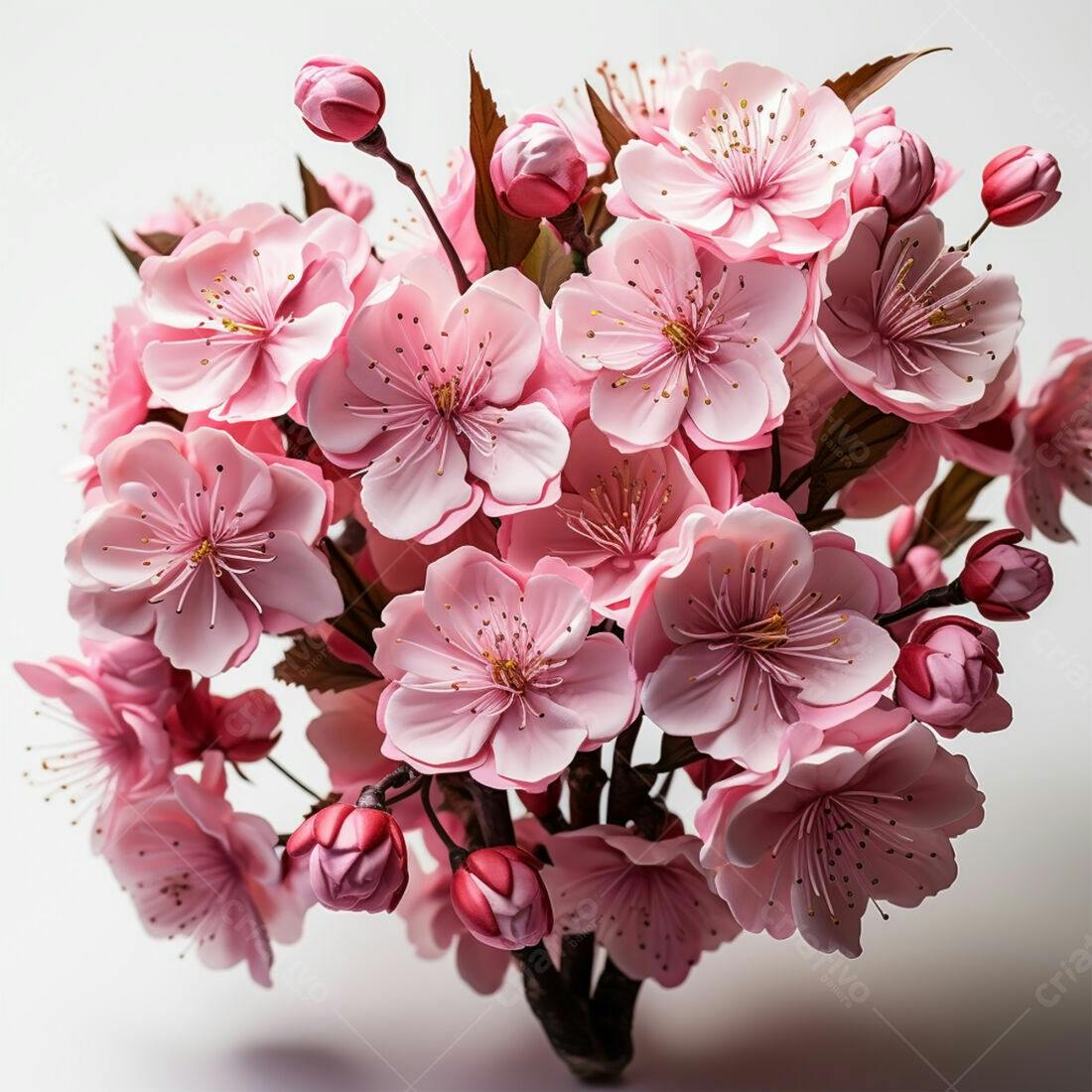 Ramos de flores de cerejeira rosa