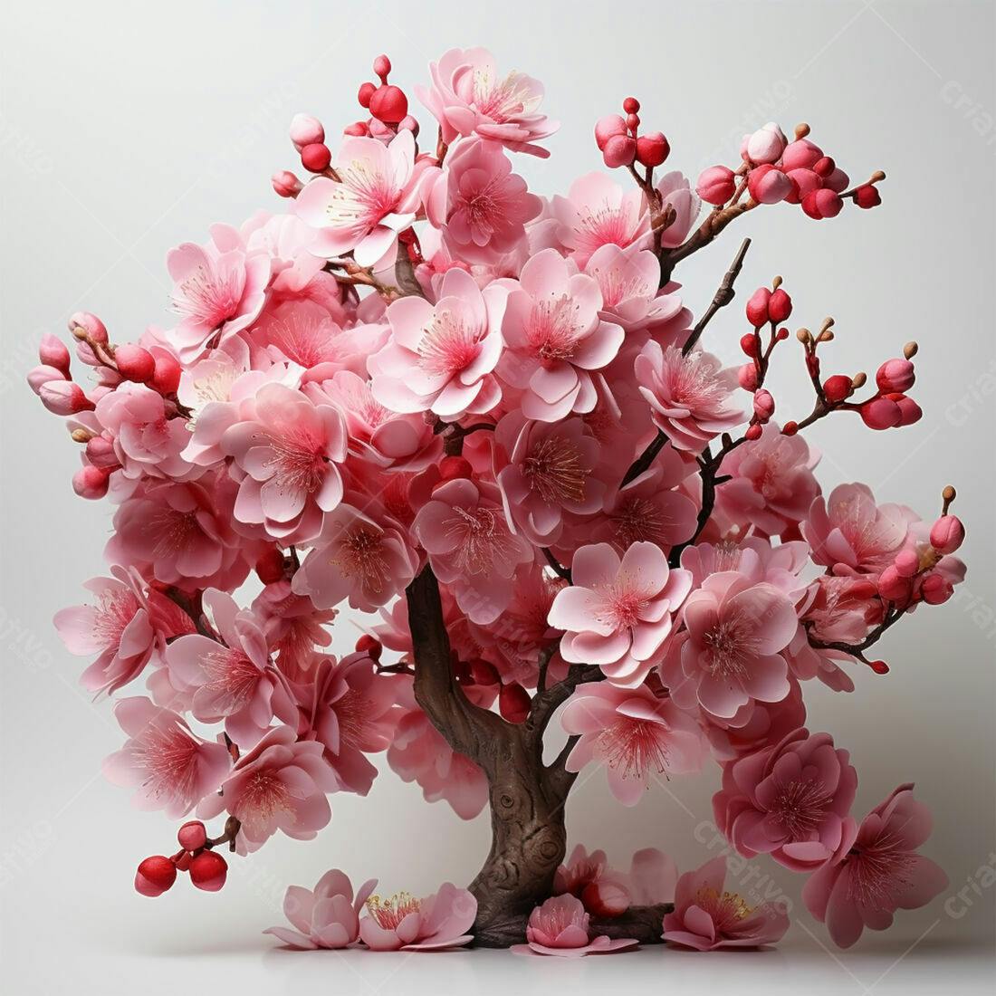 Árvore de flores rosa em estilo bonsai