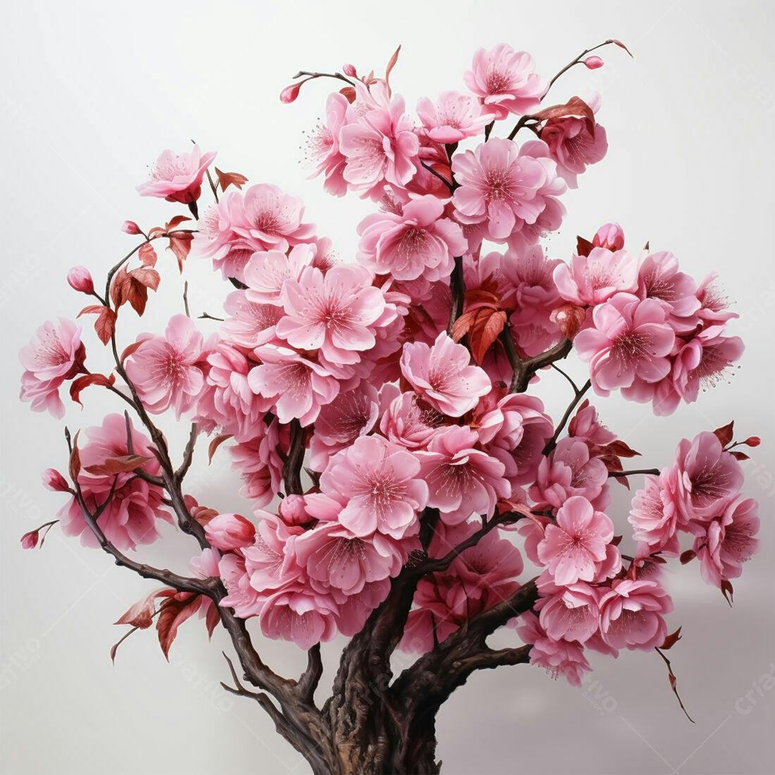 Cerejeira em Flor Rosa em Fundo Claro