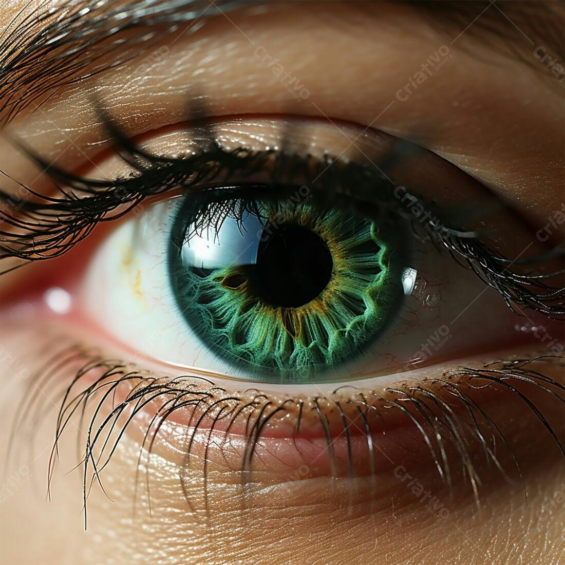 Olho verde com cílios longos e detalhados