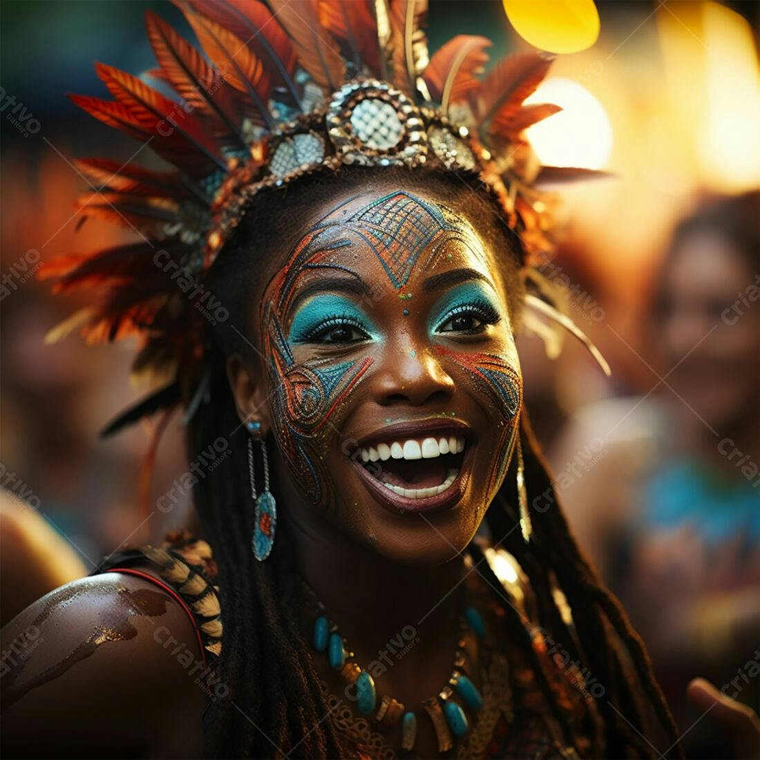 Mulher negra em carnaval com pintura facial