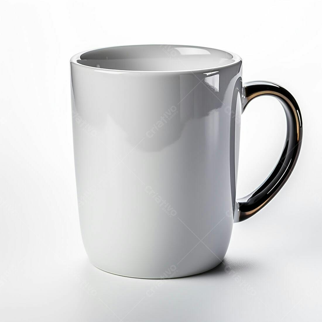 Caneca branca com alça preta fundo branco