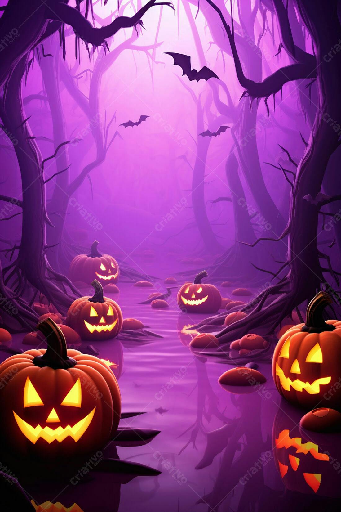 Textura Halloween Abóbora e Bosque para Fundo