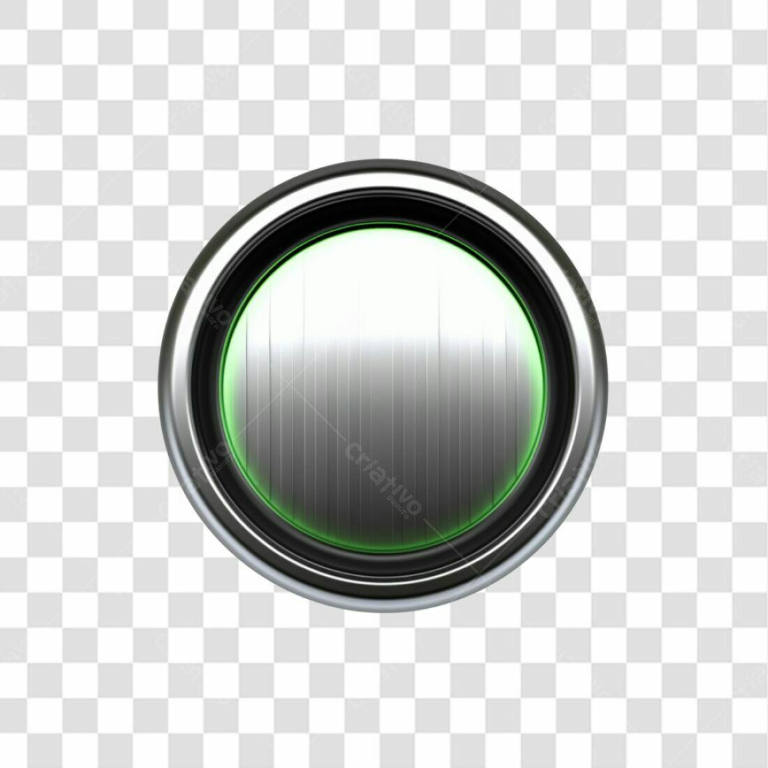 Ícone Botão Metálico Prata Verde PNG com fundo transparente