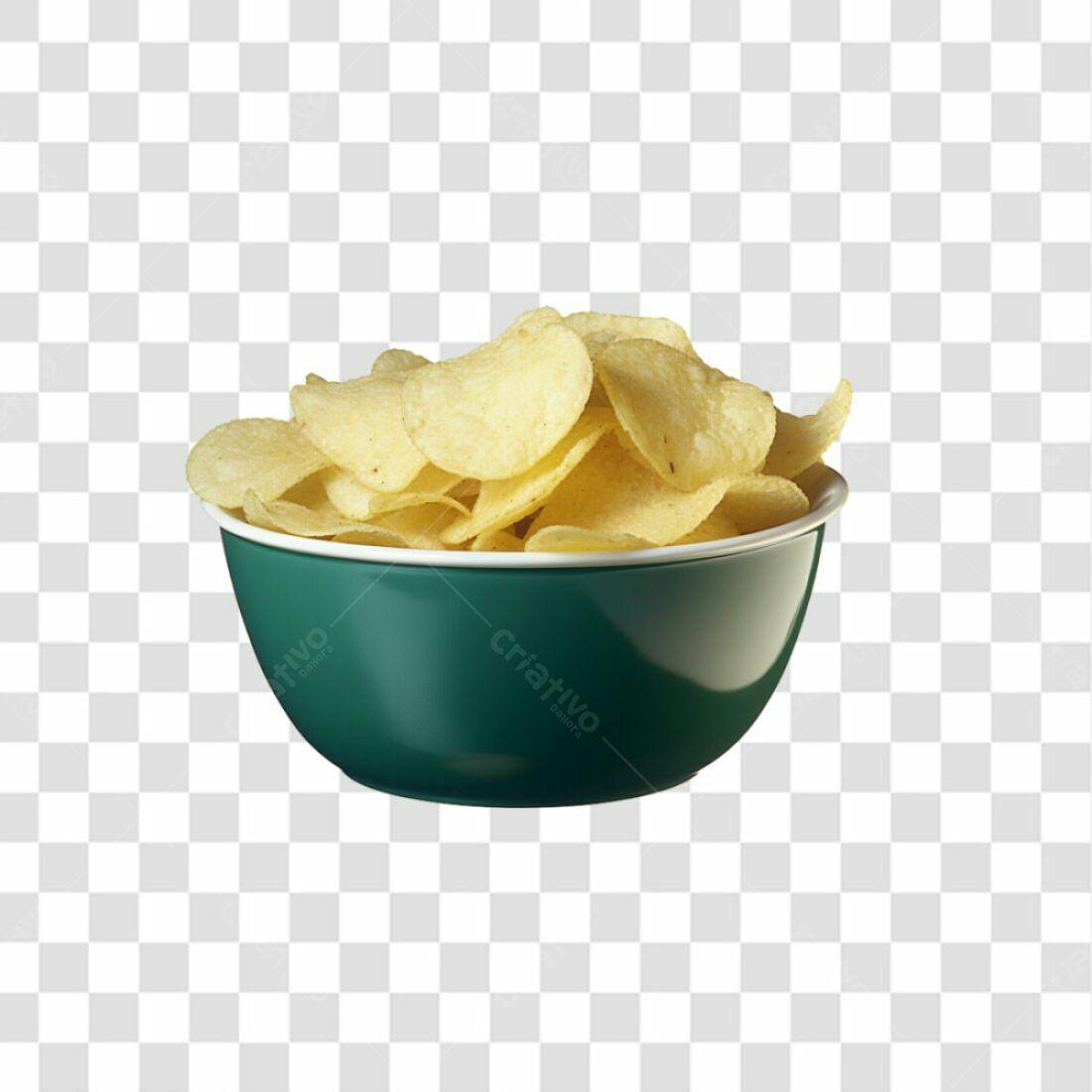 Imagem Batata Chips em Tigela Verde PNG com fundo transparente