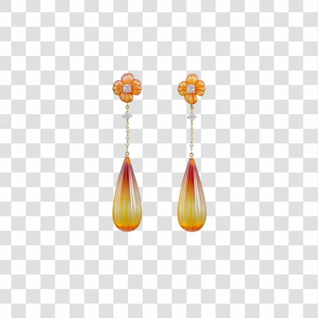 Icone Brinco Flor Laranja e Diamante PNG com fundo transparente