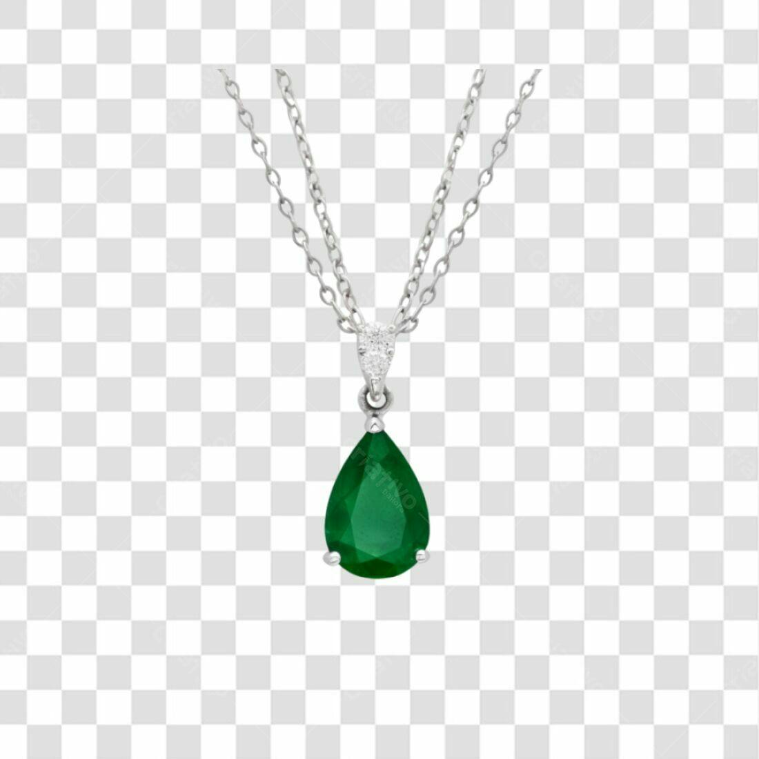 Pingente Esmeralda Colar Prata PNG com fundo transparente