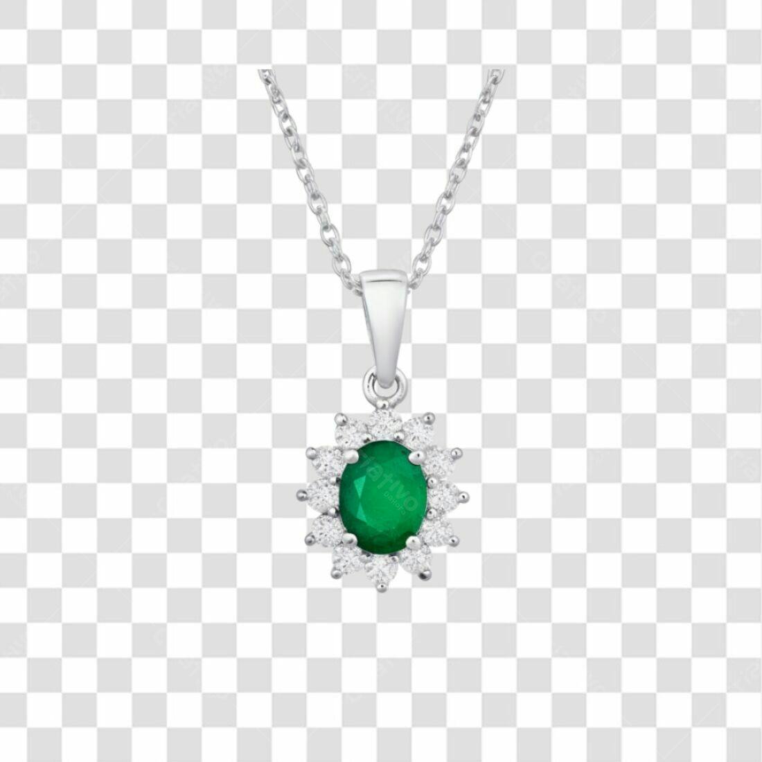 Pingente Esmeralda e Zircônias PNG com fundo transparente