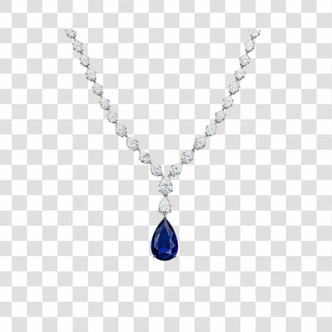 Icone Colar Diamantes e Safira PNG com fundo transparente