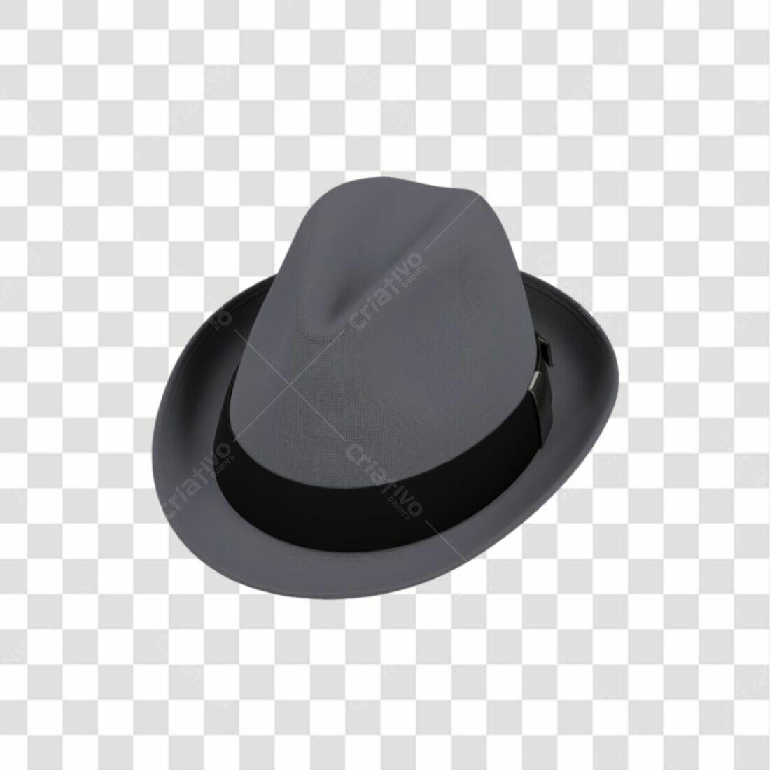 Icone Fedora Cinza e Preto PNG com fundo transparente
