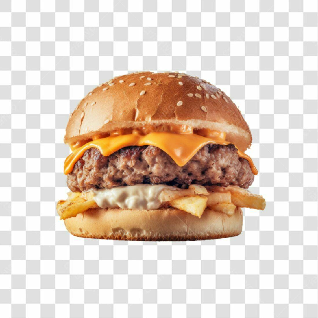 Imagem PNG de Hambúrguer com Batata Frita e Queijo com fundo transparente