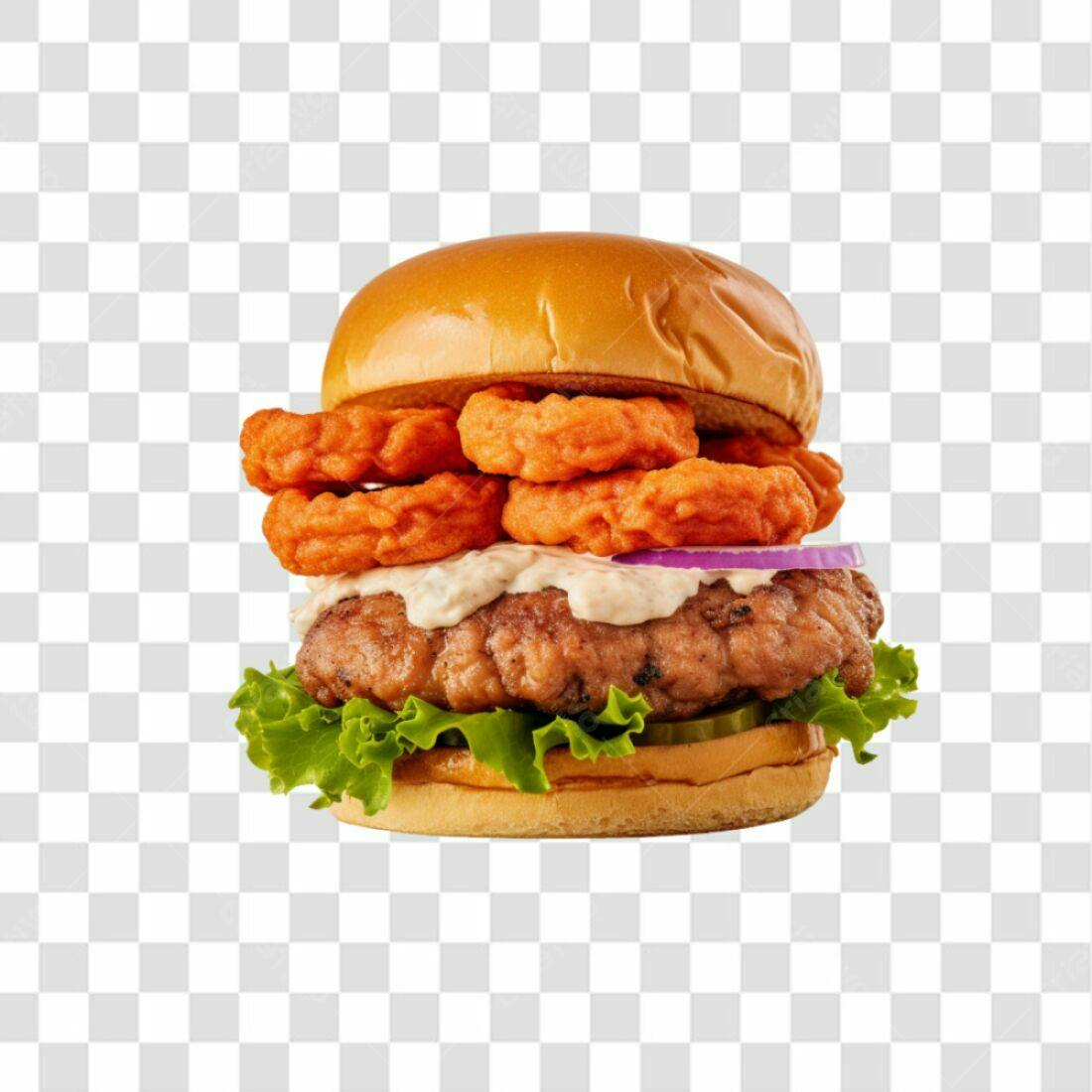 Imagem PNG de Hambúrguer com Onion Rings fundo transparente