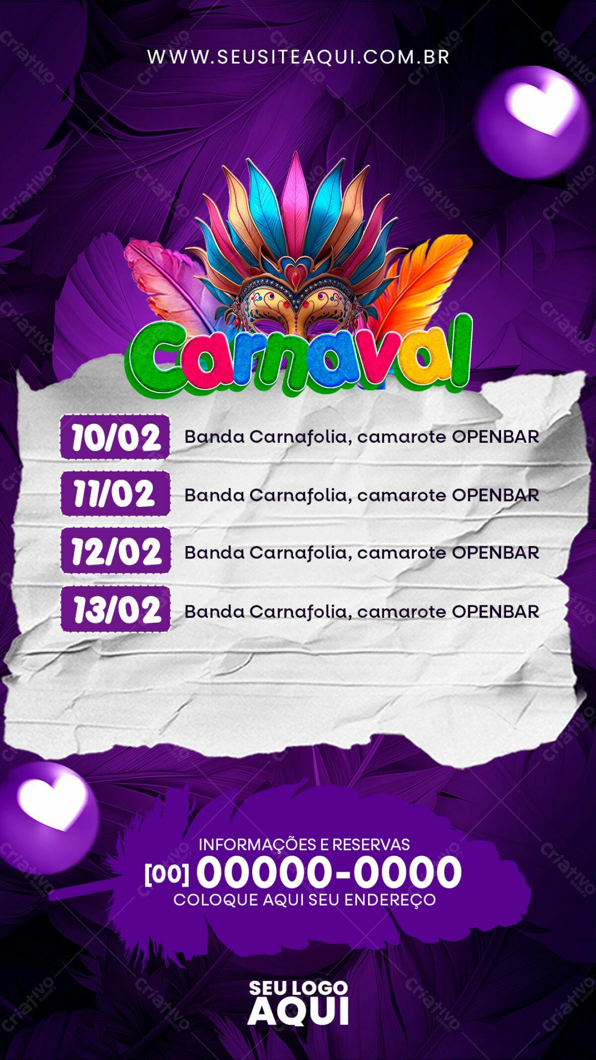 Flyer Carnaval Banda Carnafolia PSD Editável