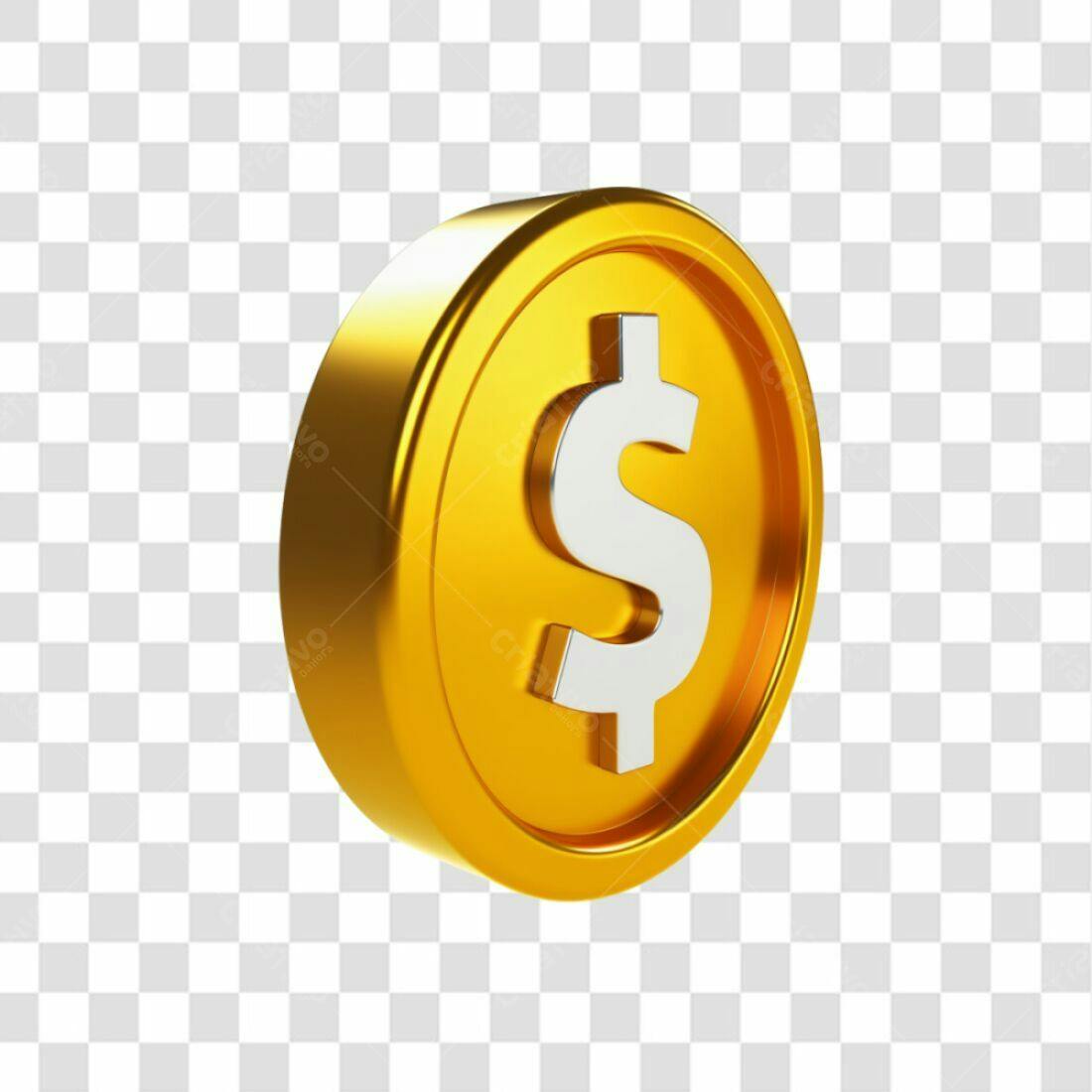 Icone Moeda Dolar Ouro PNG com fundo transparente