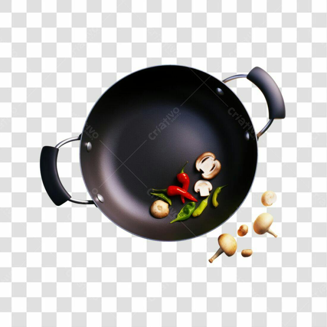 Icone Wok com Pimentas e Cogumelos PNG com fundo transparente
