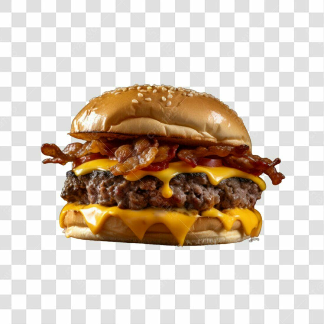 Imagem PNG de hambúrguer com bacon e queijo com fundo transparente