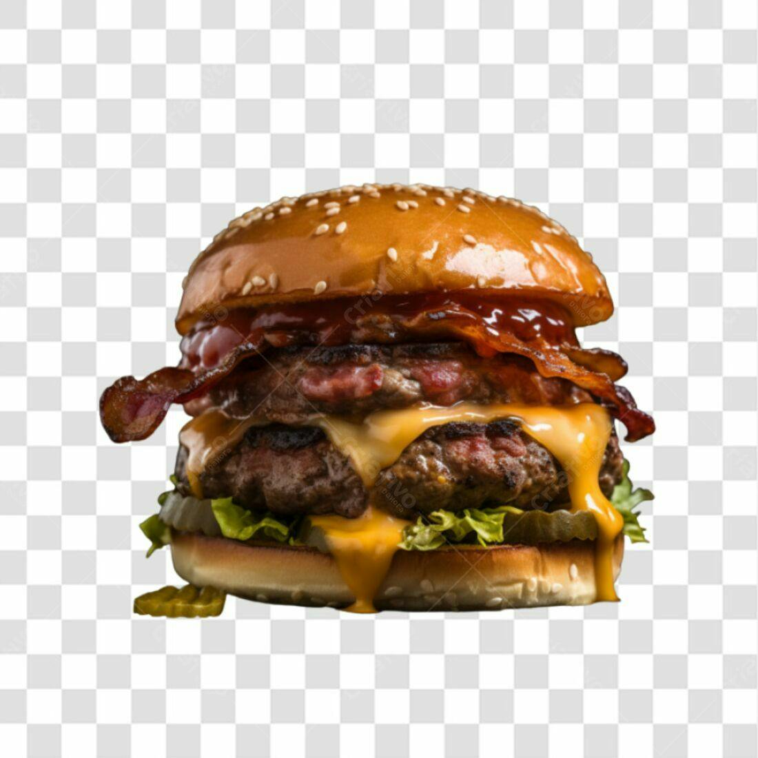 Imagem PNG de Hambúrguer Duplo com Bacon e Queijo