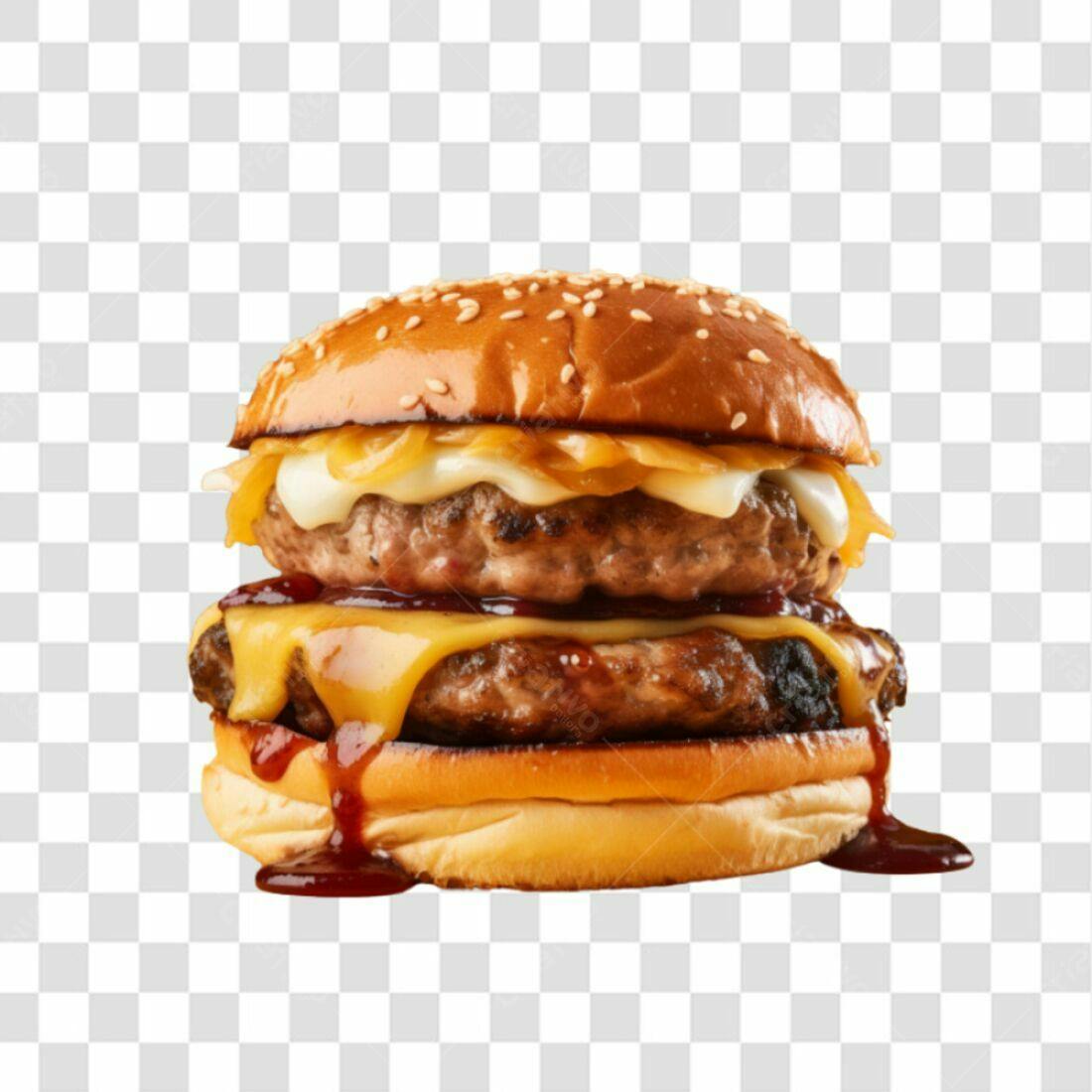 Imagem PNG de Hambúrguer Duplo com Queijo e Molho com fundo transparente