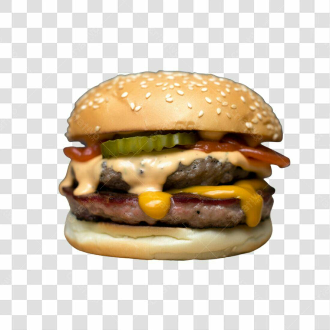 Imagem PNG de Hambúrguer Duplo com Queijo e Fundo Transparente