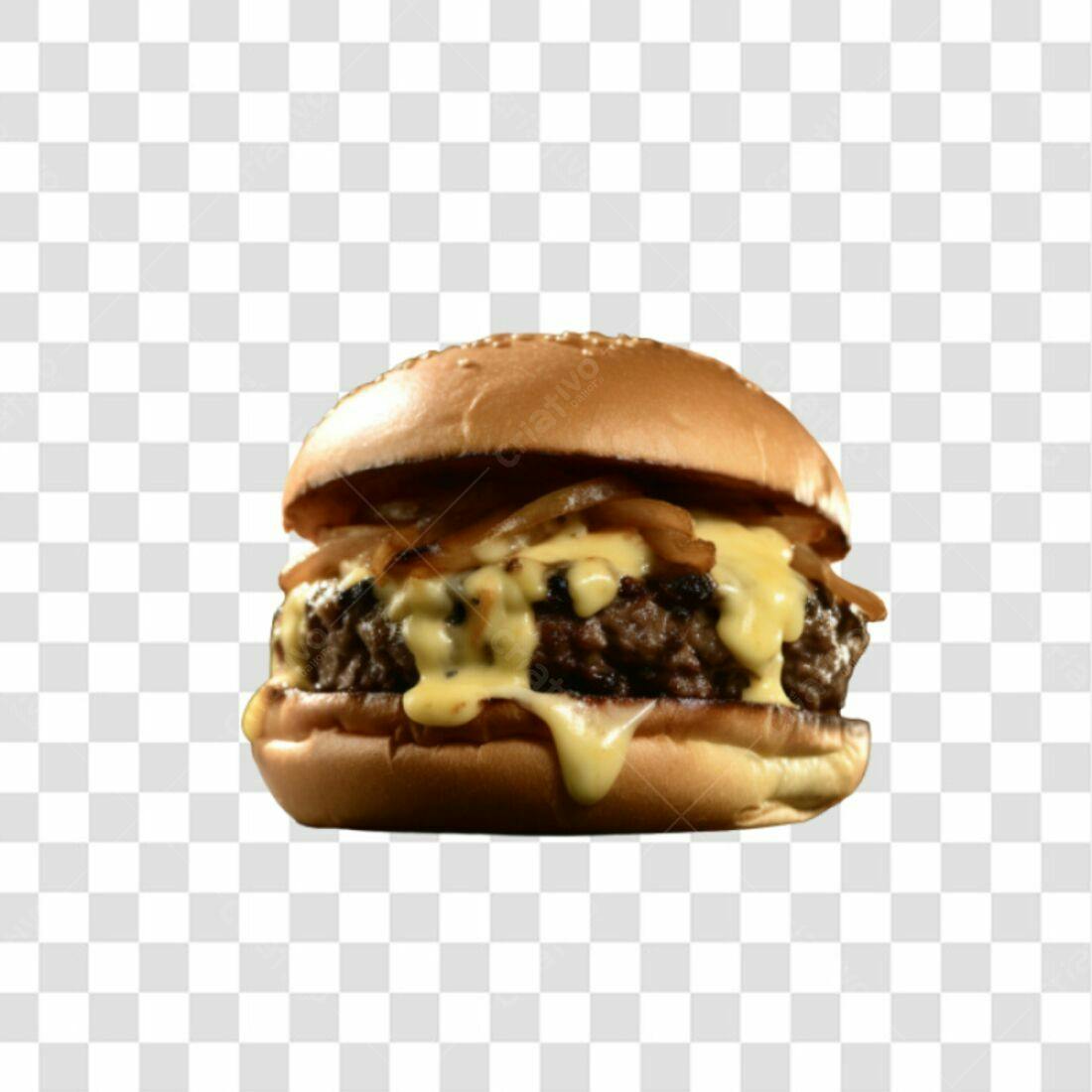 Imagem PNG de Hambúrguer com Queijo e Cebola Caramelizada com fundo transparente