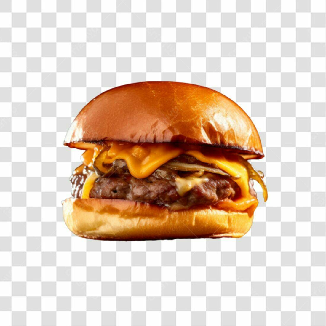 Imagem PNG de Hambúrguer com Queijo e Cebola Caramelizada com fundo transparente